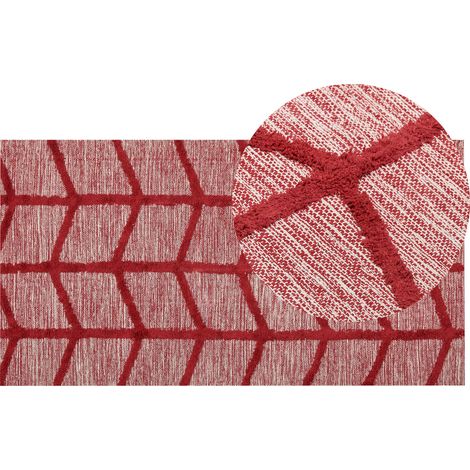 Alfombra de algodón rojo 80 x 150 cm hecho a mano patrón geométrico boho Sivas