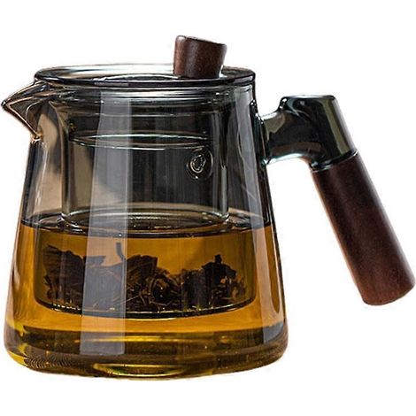 600 ml verre théière avec removable infuseur, stovetop sûr thé bouilloire avec en bois poignée pour loose thé gris (1/5)