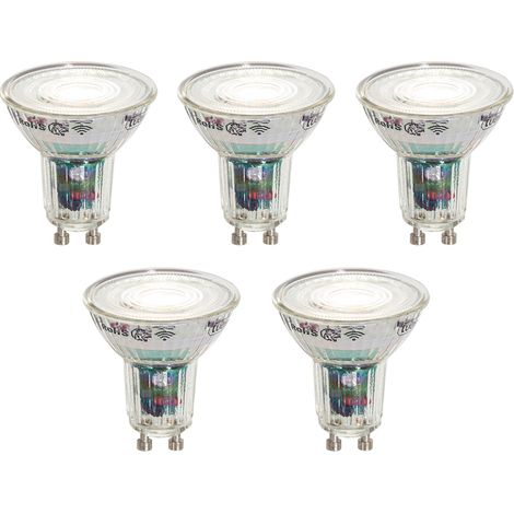 LUEDD Juego de 5 bombillas LED inteligentes GU10 50mm transparente 4.8W 400 lm 1800-6500K