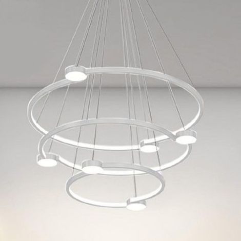 TRADE SHOP - Lampadario A Sospensione Led 96w 3 Cerchi Con Telecomando Design Moderno Bianco 71132 -