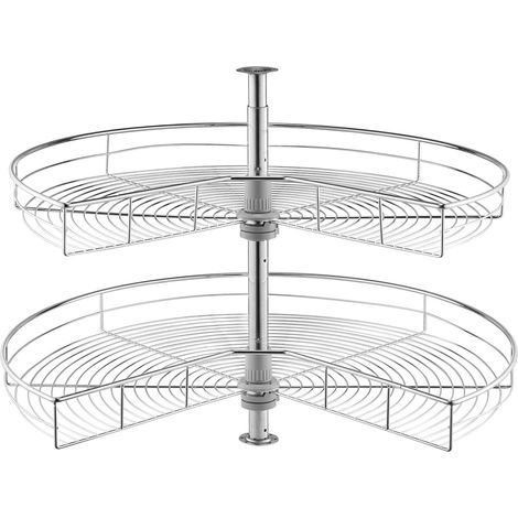 Plateau Tournant pour Meuble d'Angle 80 cm 2 Niveaux, Tourniquet de Cuisine Rotatif à 360°, Étagère Pivotante pour Placard d’Angle Réglable en Hauteur, en Acier au Carbone, Rangement Cuisine (1/5)