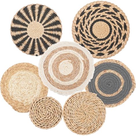 Lot de 7 Paniers Muraux Décoratifs Bohème, Décoration Murale en Rotin Ronds (1/5)