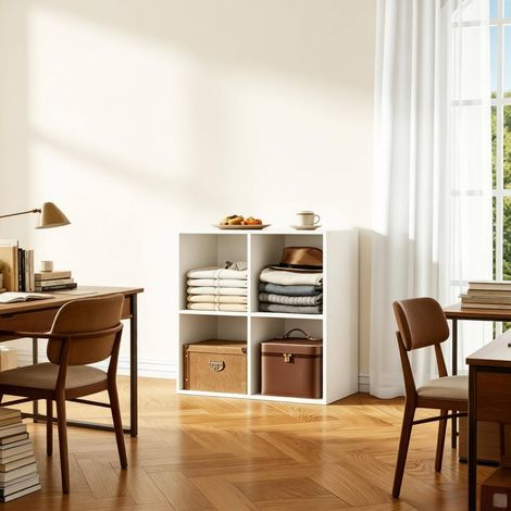 Meuble rangement cube 4 cases 59,6 cm blanc OKMYHOME (1/5)