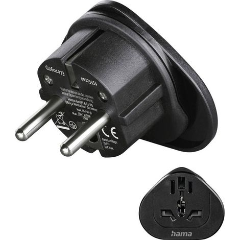Hama 00223454 Adattatore da viaggio Reiseadapter Typ E und F, 3-polig, universal, Welt nach Europa, Schwarz (1/5)