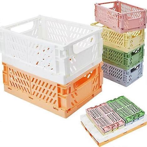 Lot de 6 boîtes de rangement pliables en plastique, paniers de rangement pliables en plastique, caisses pliables en plastique, paniers de rangement pliables en plastique pour chambre à coucher (1/5)
