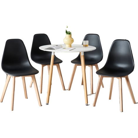 Ensemble de salle à manger, 4 chaises, pieds en bois massif, Ensembles de table noirs (1/2)