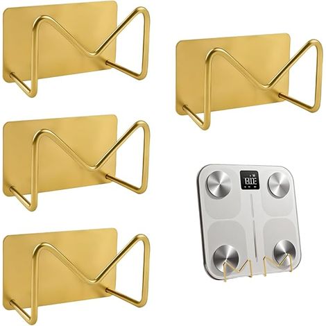 Self Adhesive Wall Mount Holder Weight Scale Holder Adjustable Wall Mounted Storage Rack for Gym, Bedroom, Kitchen, Dorm, RV, Pantry/Gold 4 Pack (1/5)