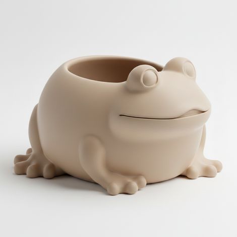 Pot décoratif beige pour plantes en forme de grenouille, design moderne (1/3)