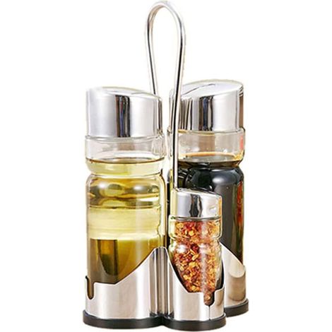 Ensemble de flacons à épices, porte-condiments, étagère à épices, distributeurs d'huile et de vinaigre 4 en 1, salières et poivrières, ensemble de carafes en verre (1/5)