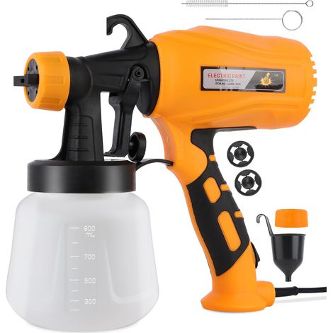 Pistolet à peinture électrique, système de pulvérisation de peinture HVLP 550 W 900 ml, 2 buses et 3 modèles, pistolet à peinture pour usage intérieur (1/5)