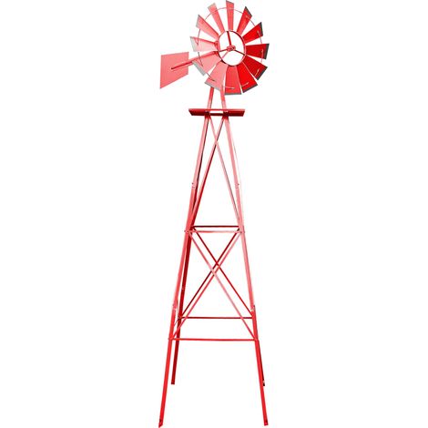 Wiltec Molino de viento estilo americano rojo 250 cm de altura rueda de viento rodamiento de bolas