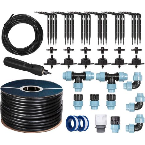 HOLZBRINK Kit de démarrage pour l’irrigation en serre, système d’arrosage goutte à goutte : 50 m Tuyau LDPE 20 mm, 6x Goutteur 4l/h, HTB-09-S-50