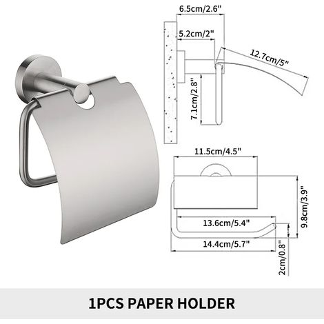 Porte-papier toilette rond en nickel brossé noir mat avec support pour téléphone, fixation murale, accessoire de salle de bain en acier inoxydable doré brossé (1/5)