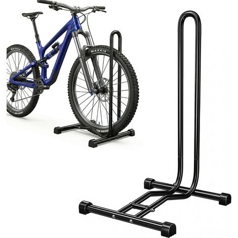 Soporte de suelo Relaxdays para bicicletas, neumáticos hasta 2,5", rueda delantera/trasera, acero negro