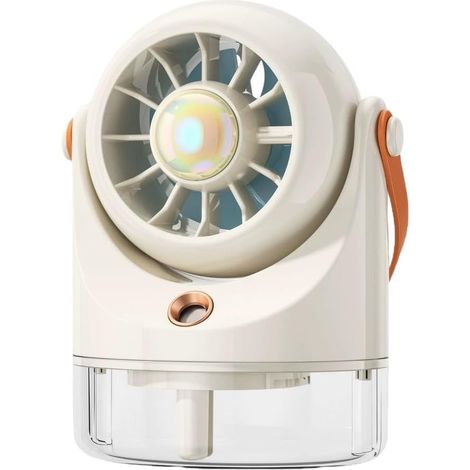 Ventilateur portable léger avec fonction brumisateur, réservoir d'eau de 100 ml pour une brumisation continue, idéal pour les voyages, 3 réglages distincts (Blanc) (1/5)