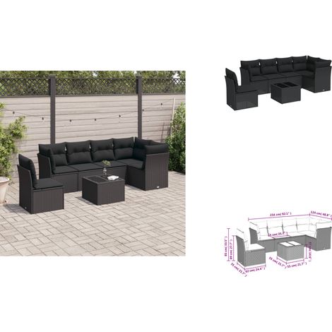 7-tlg. Garten-Sofagarnitur mit Kissen Schwarz Poly Rattan - Gartenmöbel - Esstisch - Lounge Set - Outdoor Möbel - Rattan Sofa (1/3)