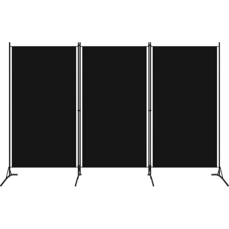 Paravent 3 panneaux noir 260 x 180 cm, avec pieds larges, cloison autoportante pour séparation de pièces, noir (1/4)