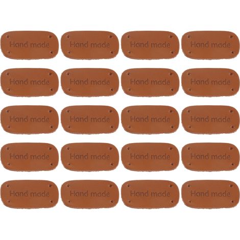 Lot marron de 20 étiquettes en cuir souple décoratif avec trous pour sacs, projets DIY couture et accessoires. (1/5)