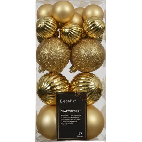 Lot de 27 boules de Noël dorées en plastique incassable, de 4 à 6 cm de diamètre. (1/2)