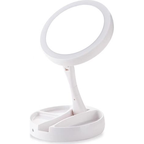 Portable Pliant 1x/10x Grossissant LED Lumineux Miroir de Maquillage Double Face Batteries de Table ou Chargement USB, Rotation à 270° (1/3)