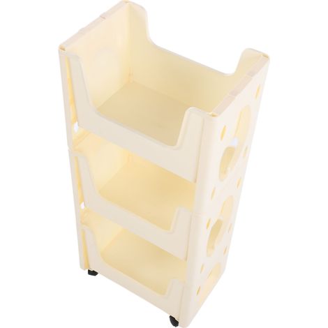 Chariot de rangement mobile grande capacité, épais, avec roulettes verrouillables, pour livres, jouets et flacons d'épices. 3 niveaux, beige. (1/5)