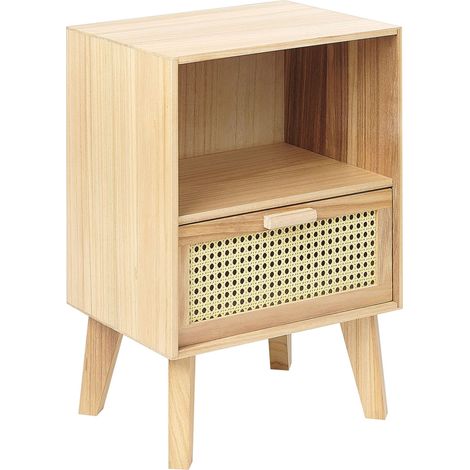 Comodino 1 cassetto con ripiano rattan e legno chiaro 40 x 30 cm boho Seney