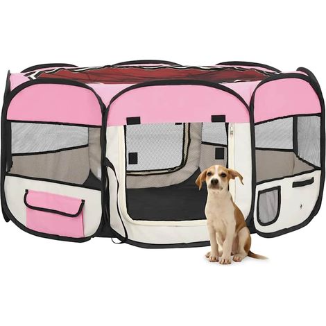 vidaXL Box per Cani Pieghevole con Borsa Trasporto Rosa