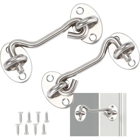 Lot de 2 crochets de cabine, loquet de porte, verrou de porte en acier inoxydable argenté, avec vis de fixation (7,5 cm) (1/5)