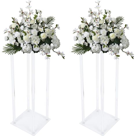 Support de fleurs transparent Pack de 2, 24 pouces de haut 8 pouces de dia. Décoration de mariage Centre de table Vase de sol en acrylique transparent Support de colonne décorative, pour la maison, la (1/5)
