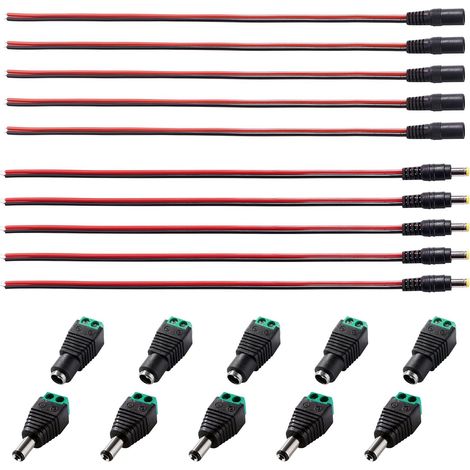 5 Paires 5.5x2.1 mm DC Jack Connecteur + 5 Paires 5.5x2.1 mm DC Alimentation Pigtail Câble, pour Vidéo Surveiller CCTV Caméra Câble LED Strip (1/5)