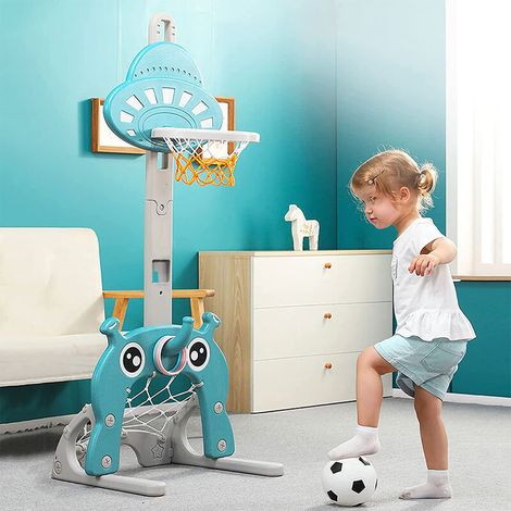 – Panier de basket pour enfant 3 en 1 – Support télescopique réglable – Avec 1 ballon de basket et 1 de football – Base stable en PP (1/5)
