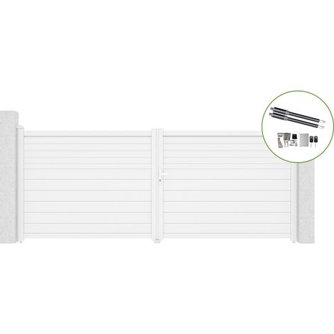 Portón abatible 4m CARPATIA H.160cm aluminio blanco + motorización RANGER B150 (1/5)