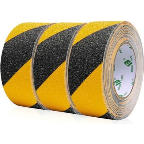 [NEVER USED] 3-pack of black and yellow anti-slip tape for stairs, 5 cm x 10 m, high-adhesion anti-slip tape, anti-slip tape for stairs