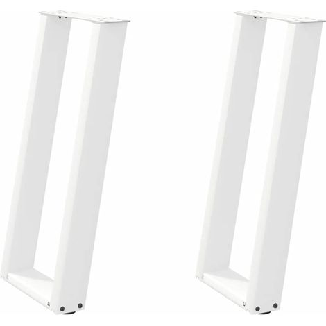 Lot de 2 pieds de table console en U inclinés 28 x 72-73 cm avec niveleurs en acier thermolaqué blanc (1/5)