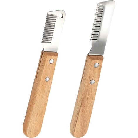 Outils de Démêlage et de Dépoilage pour Chien, Couteau à Dépoiler et Peigne Double Face avec Manche en Bois, Enlève les Poils Morts et les Nœuds, Brosse pour Pelage (1/5)