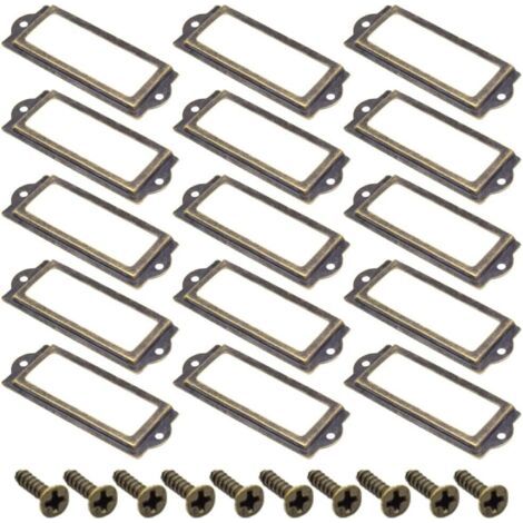 Cadre D'étiquette Rétro 10Pcs Porte-étiquettes en Bronze Antique Cadre en Métal Cadre Étiquette de Nom Vintage Carte d'étiquette pour Meubles Tiroirs Armoires Classeurs (83x32mm)