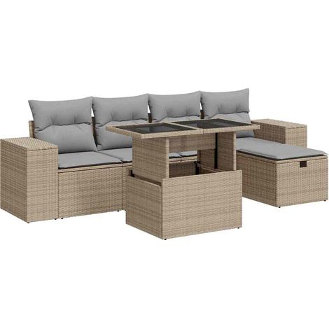 Maison Exclusive - Set Divano da Giardino 6 pz con Cuscini Beige in Polyrattan