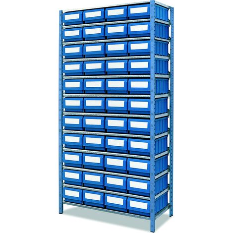 Drakkar Equipement – Etagère de rangement 2000x1000x320mm avec 44 boîtes à bec en polypropylène – Structure en acier galvanisé – Rangement optimisé pour outils (1/2)