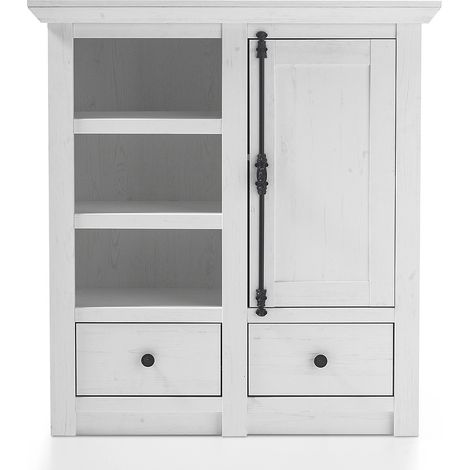 Dielen-Kommode WINGST-61 im Landhaus Stil Dekor Pinie weiß Nb. mit formschönen Antik-Riegeln B/H/T ca. 105x115x45cm (1/5)