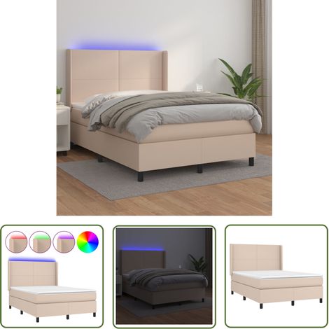 The Living Store Sommier à lattes de lit matelas LED Cappuccino 140x200 cm - Lit Capitonné - Lit Avec Éclairage Led - Lit Design - Lit Double - Sommier Tapissier (1/5)