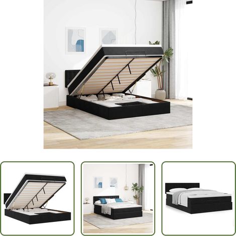 Sommier hydraulique - Cadre de lit ottoman avec matelas noir 140x190 cm velours (1/5)