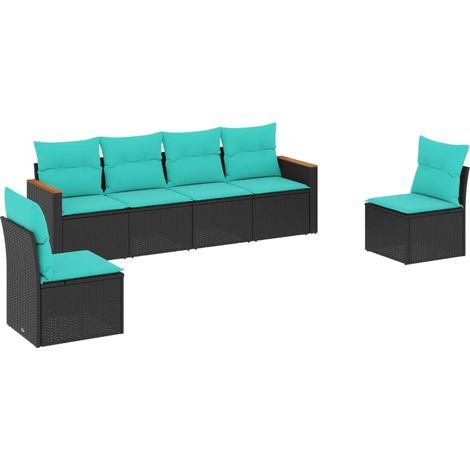 6-teiliges Gartensofa-Set mit Kissen, schwarzes Polyrattan vidaXL (1/5)