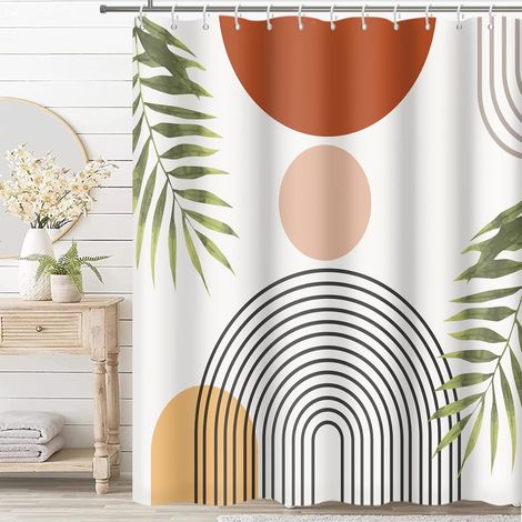 ideau de Douche Abstrait Boho avec 12 Crochets, Rideau de Douche résistant à la moisissure en Tissu pour Salle de Bain, Rideau de Douche Moderne Polyester (180 x 180 cm) (1/5)