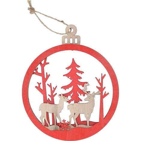 Ornement en Tilleul 3D - Pendentif Boule avec Double Cerf pour Décoration Intérieure de Noël (1/5)
