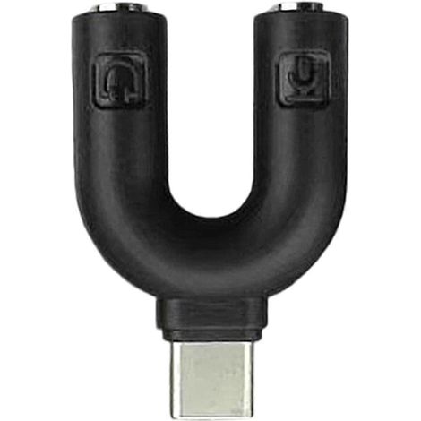 Adaptateur répartiteur USB-C vers double prise jack 3,5 mm, compatible avec les appareils mobiles de type C, prend en charge le partage audio bidirectionnel, idéal pour les soirées cinéma (noir). (1/5)