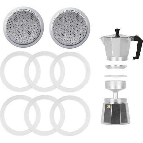 8 pièces Joint d'étanchéité pour cafetière à expresso 6 tasses, joint de rechange en silicone Joint de rechange pour cafetière à expresso en aluminium pour cafetières (6 x joint d'étanchéité (1/5)