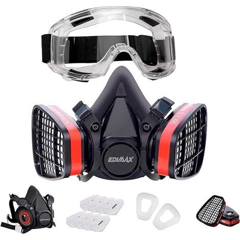 Maschera antigas, maschera per verniciatura a spruzzo, con occhiali protettivi + 10 filtri di ricambio, maschera respiratoria, riutilizzabile, polvere, fumigazione, protezione e sicurezza