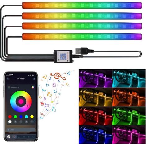 Auto Innenbeleuchtung LED mit APP-Steuerung, 4x 48 LEDs, Fußraumbeleuchtung, Musikmodus, USB (1/5)