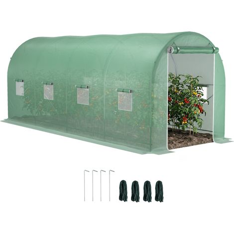 Serra a Tunnel da Giardino 5x2x2 m con 8 Finestre e Porta Avvolgibile, Verde