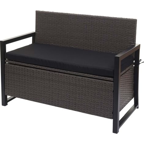 Poly-Rattan 2er Sitzbank HHG-564, Gartenbank Truhenbank, Staufach Aufbewahrung Sitzkissen ~ grau, Kissen schwarz